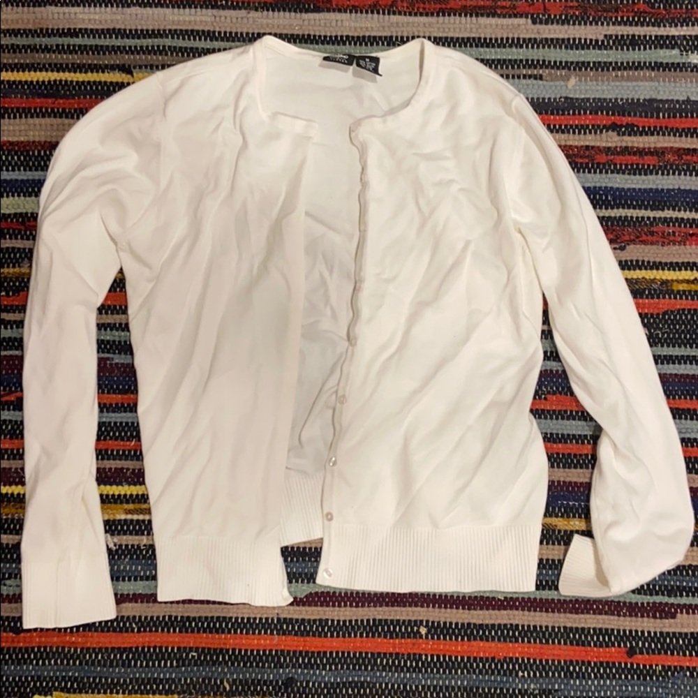 white button up sweater